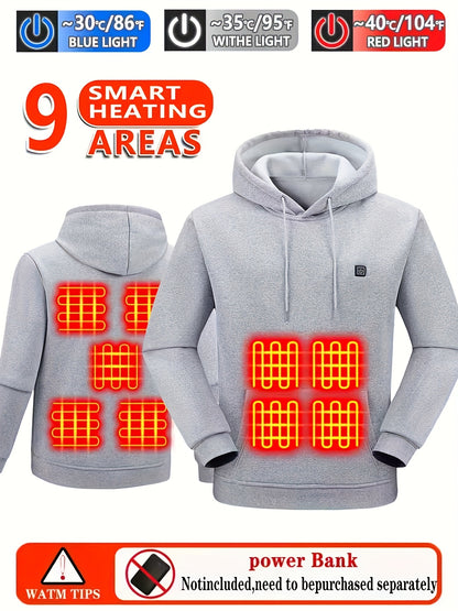 Men's Heating Hoodie with 9 Heating Zones, Electric Heating Sweatshirt, Winter Thermal Pullover Sweater Fall/Winter Essential Hoodie (Battery Not Inculded)