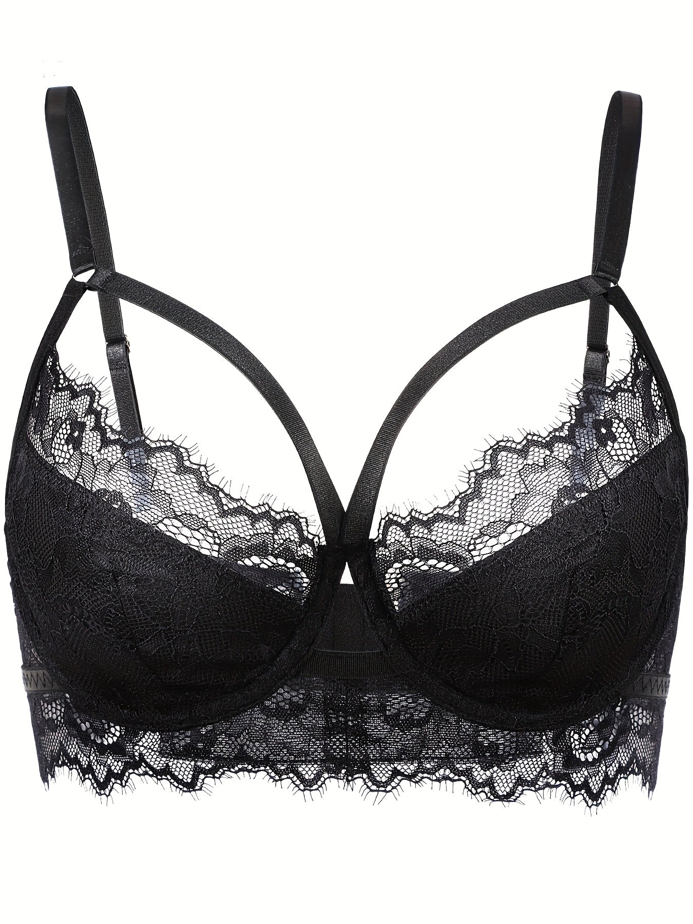 Elegant Women's Lace Gathering Bra Fashion Cross Strap Hollow Out Design Casual Daily Bra