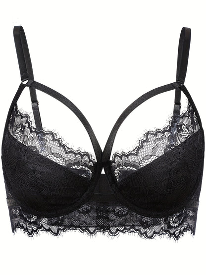 Elegant Women's Lace Gathering Bra Fashion Cross Strap Hollow Out Design Casual Daily Bra