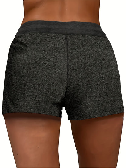 Women's Dark Gray & Light Gray Tropical Print Drawstring Shorts - Stretchy Waistband Lightweight Breathable Casual Shorts with "Beautifully Broken" Heart Cutout Design, Spring Summer Fall Daily Wear Lounge Shorts for Women, Machine Washable