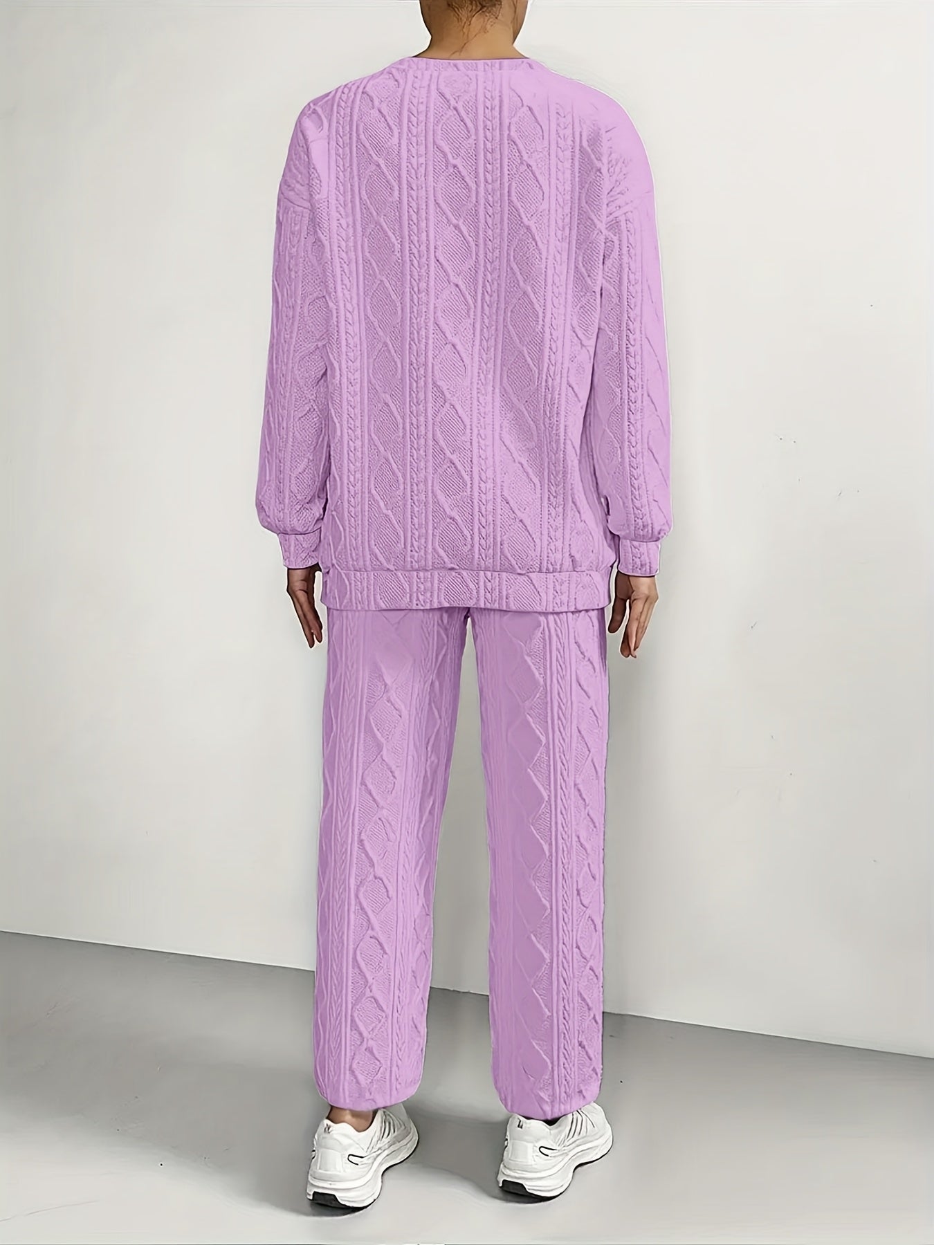 New Spring And Autumn Collection Of European And American Women'S Clothing - Jacquard Long - Sleeve Casual Round - Neck Sweatshirt And Trousers Set.Women'S Suits, Women'S Two-piece Suits