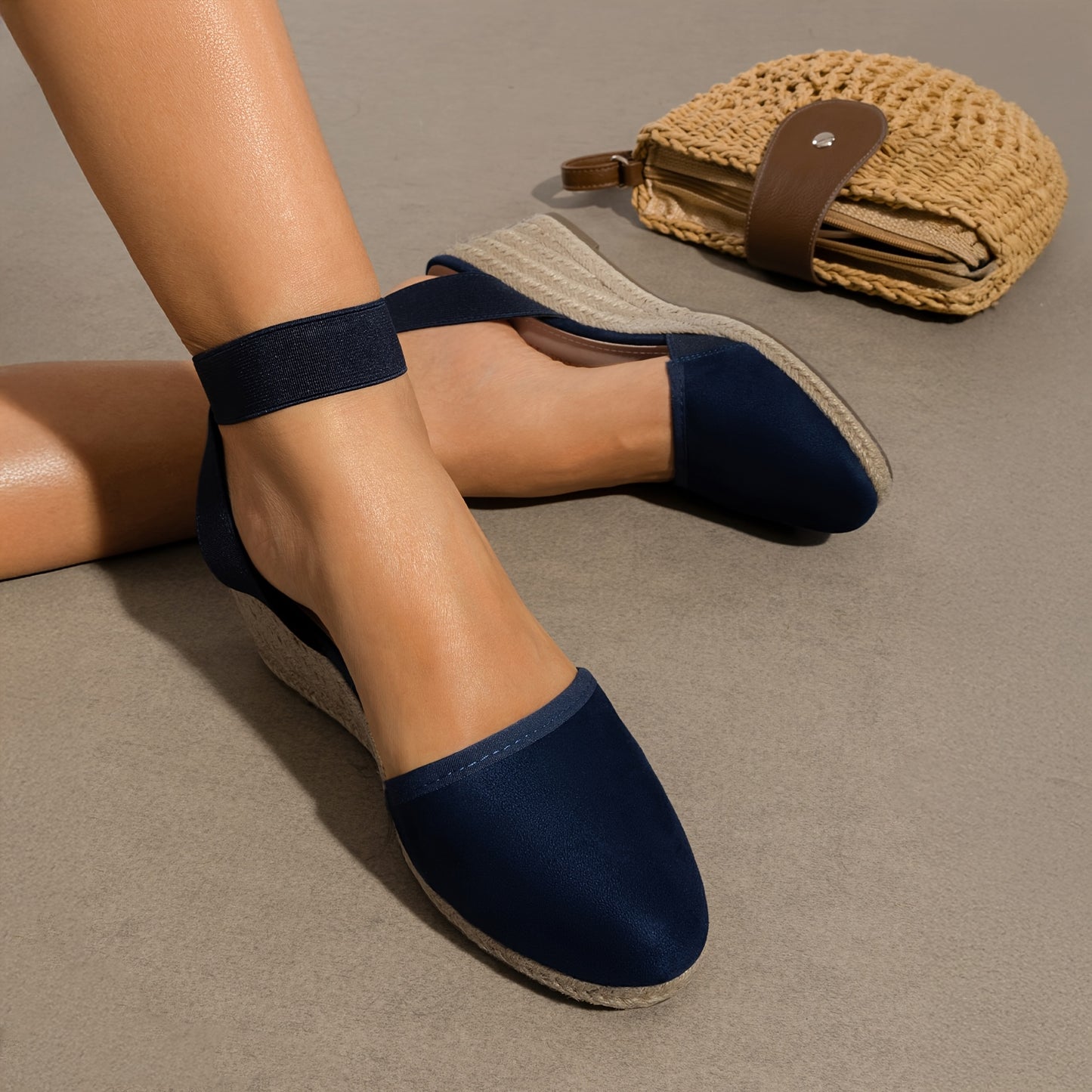 Stylish And Comfy Espadrilles with Elastic Ankle Straps, Perfect For. These Breathable Wedge Sandals Are Ideal for Outdoor Walks And Can Be Easily Put on And Taken Off, Making Them Suitable for Various Occasions., Women Shoes
