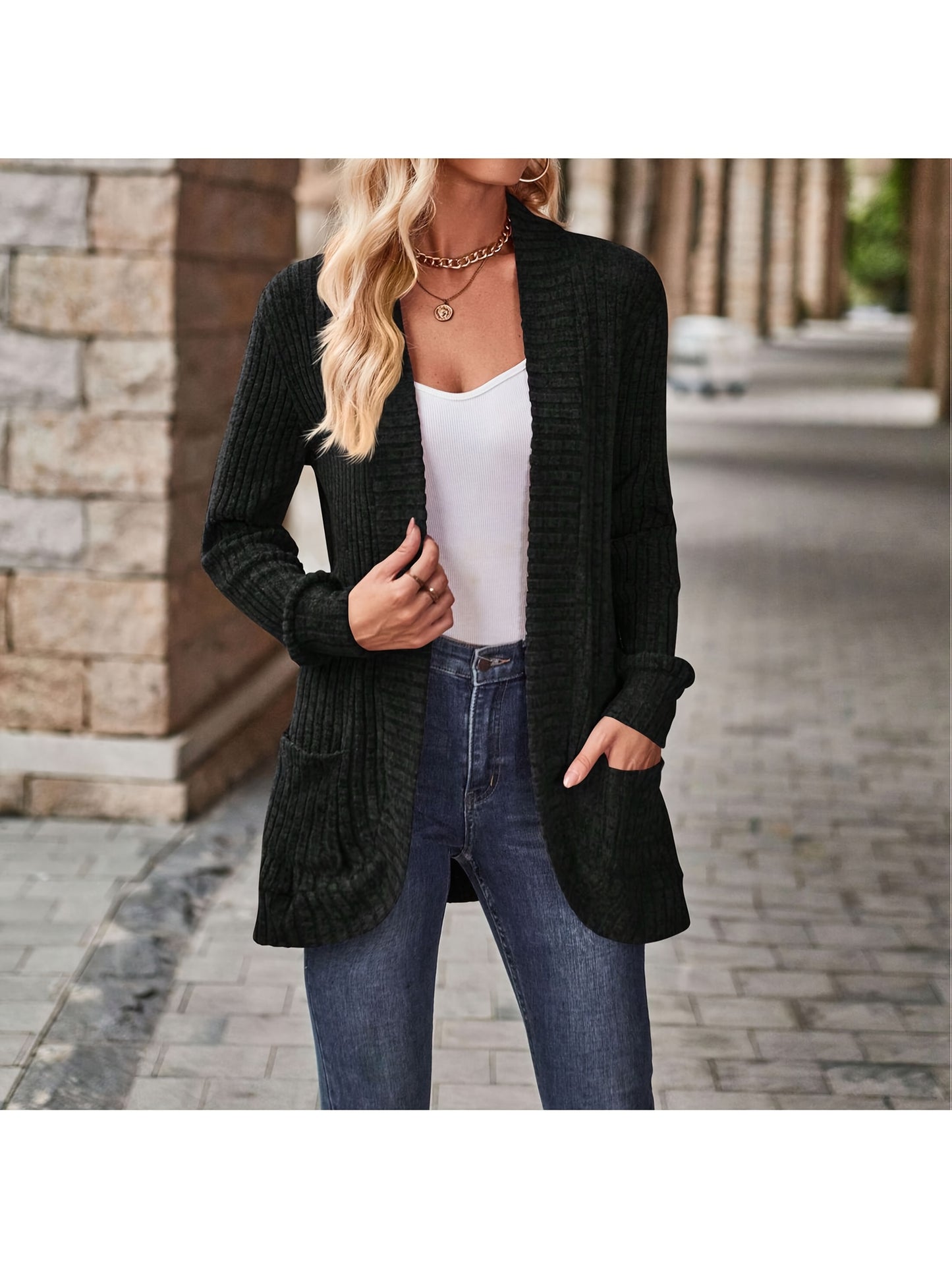 Women's Chic Office to Party Cardigan - Long Sleeve Open Front Jacket, Machine Washable Fall/Winter Coat with, Elegant Everyday Outerwear for Women