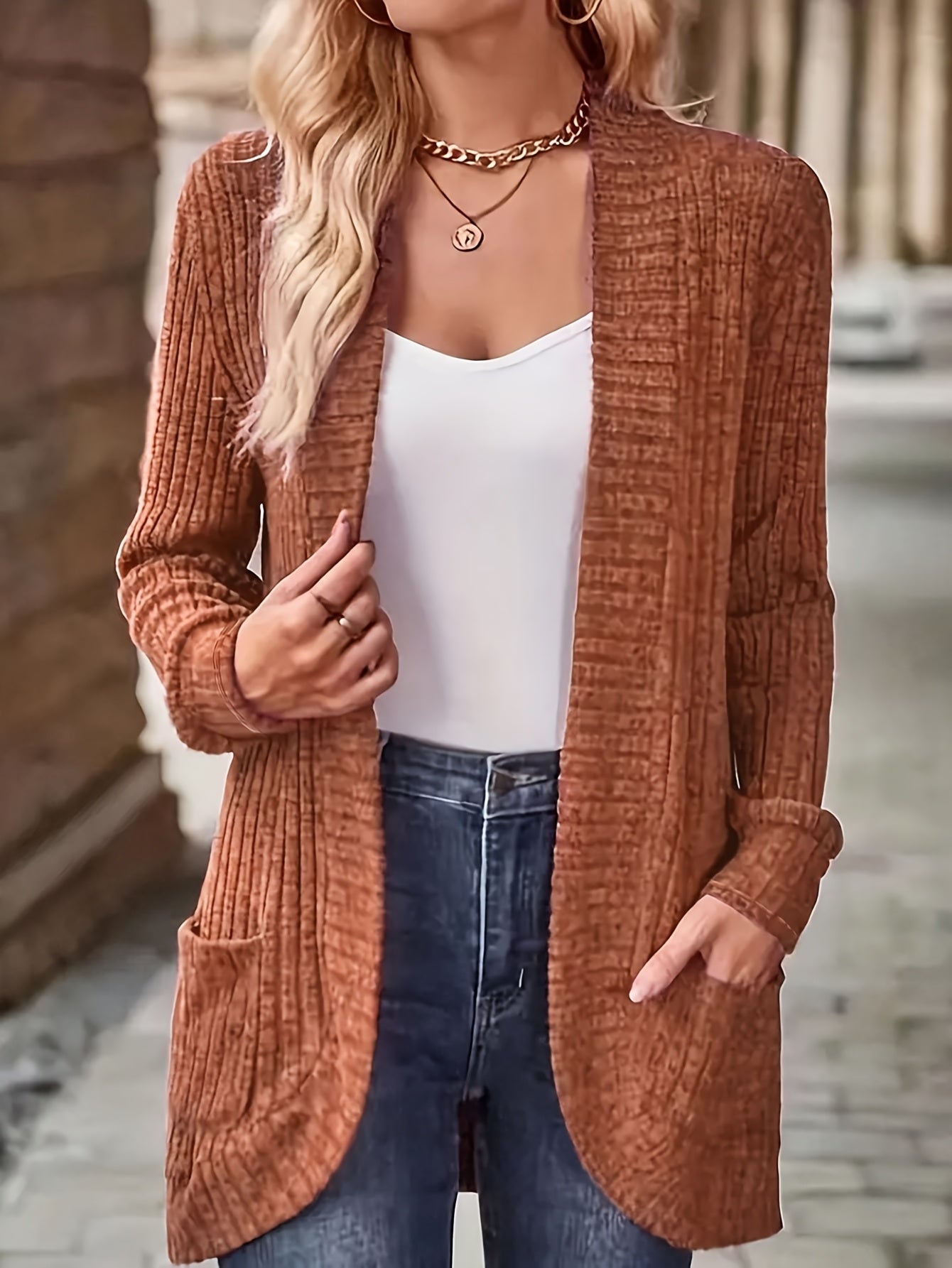 Women's Chic Office to Party Cardigan - Long Sleeve Open Front Jacket, Machine Washable Fall/Winter Coat with, Elegant Everyday Outerwear for Women