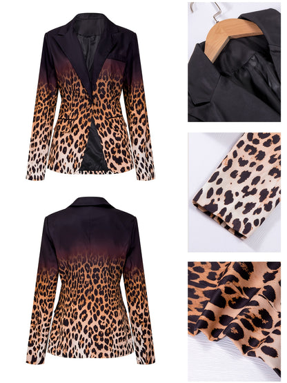 Women's Stylish Leopard-patterned Gradient Blazer for Autumn And Winter. Elegant Office Blazer for Work Or Commuting. Outfit for Dates. Women's Suit. Winter Women's Clothing. Women's Autumn Clothing.