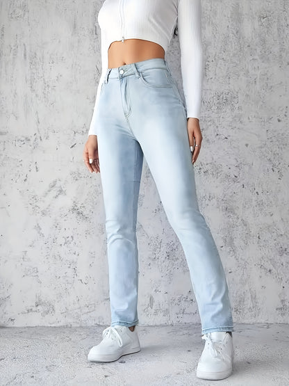 Women's High-waisted Skinny Jeans - Classic Blue, Elastic Texture, Zipper Fly, Tote Bag, Casual All Season Wear, Casual Wear | Skinny Jeans | Zipper Fly Jeans