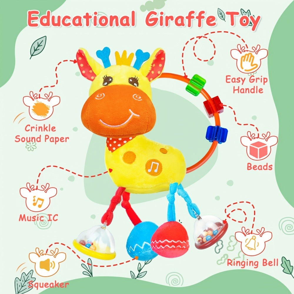Deer Baby Plush Rattle Toy - Crinkle paper, rattle and squeak sensory play