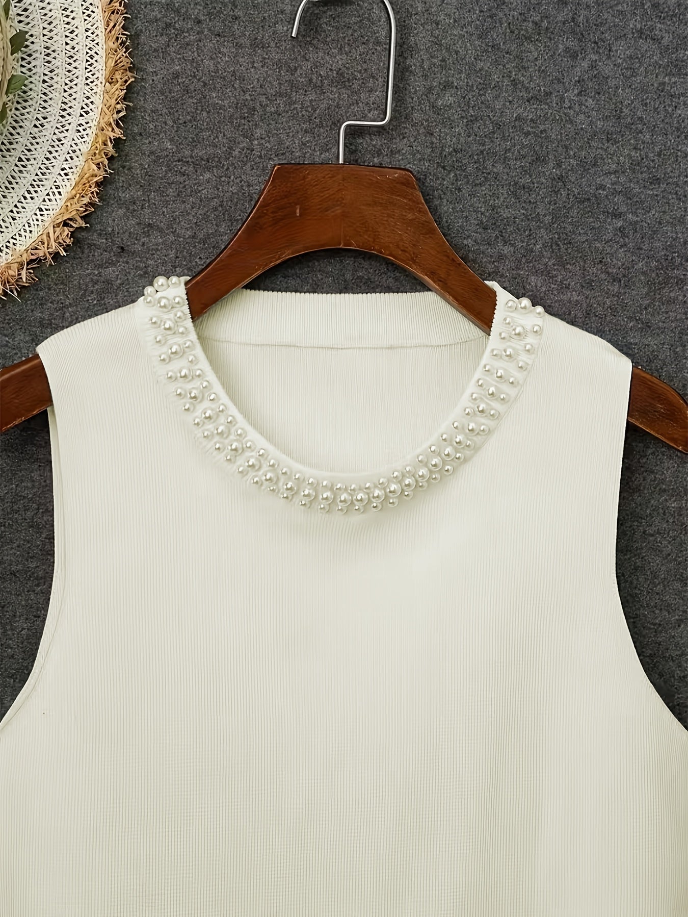[Plus Size Tank Top] Plus Size - Ladies' Spring/Summer Fashion Nail Bead Solid Color Sleeveless Tank Top Elegant Breathable Large Top