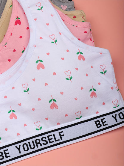 8 Set Bra Panties Set Comfy Breathable Underwear Set, Cute Heart Letter Print Training Set for 10-16, for Teenager, For Teenager