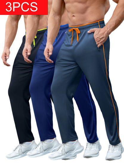 3Pack Men'S Lightweight Sweatpants With Pockets Open Bottom Athletic Pants For Workout, Jogging, Gym, Running, Training