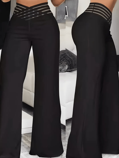 Summer European And American Women's Hollow Waist Belt, High Waisted Casual Straight Leg Loose Pants, Wide Leg Pants