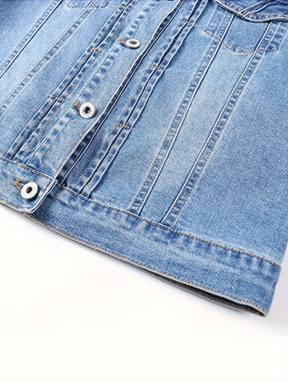 Women'S Vintage Wash Cropped Denim Jacket- Slim Fit Non-See-Through Buttons-Up Coat, Casual Everyday Denim Jacket for Spring/Fall Layering - Perfect for Jeans, Dresses & Skirts, Quality Button Details, Fall Fashion, Durable Fabric, Fall Clothing