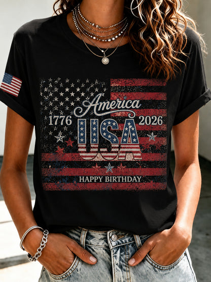 Nixeci Men's Cotton American Flag T-Shirt, Vintage Stars and Stripes Graphic Crewneck Tee, Soft Short Sleeve Summer Casual Shirt for Father's Day, Independence Day, Game Day Gifts
