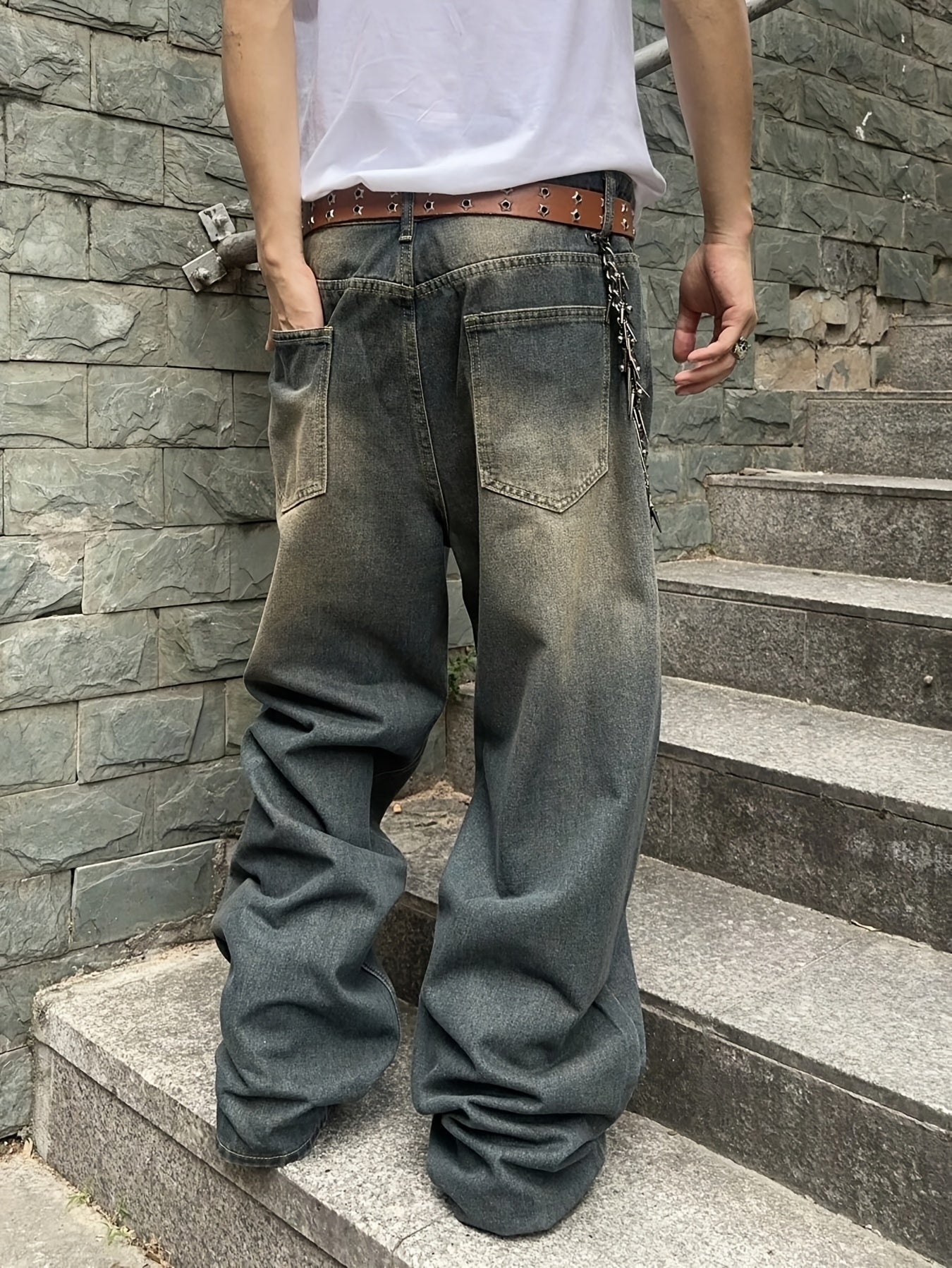 Men'S Casual Loose Fit Jeans, 90% 5% Polyester 5% Bamboo Rayon Rayon Blend, Solid Color Washed Denim, All-Season Non-Stretch Woven Fabric, Regular Length, Allseason Pants | Stylish Casualwear | Nonstretch Denim