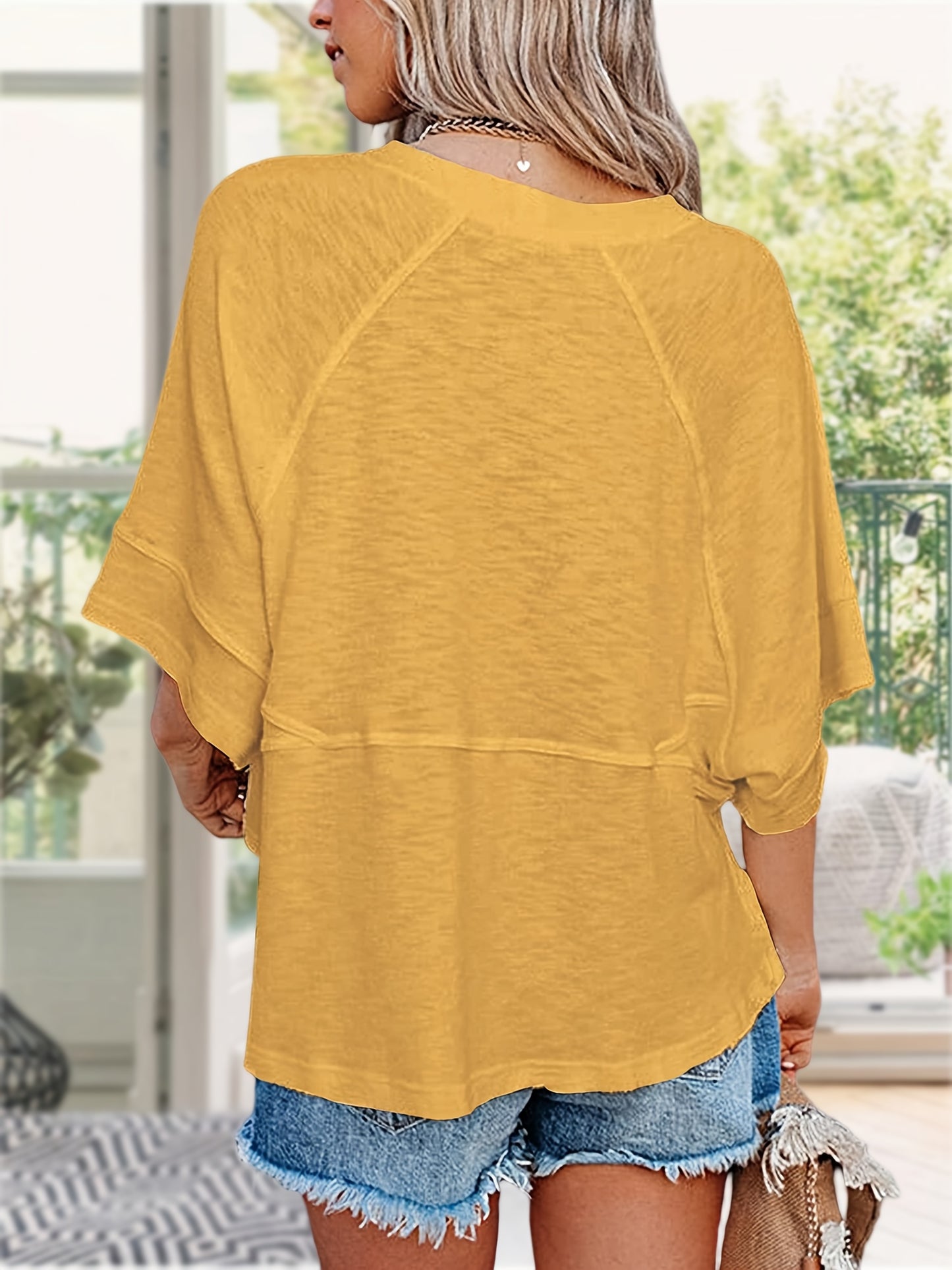 Women'S Summer Casual Crewneck Batwing Half Sleeve T-Shirts Solid Color Loose Fit Cute Basic Flowy Tops Tees Blouses