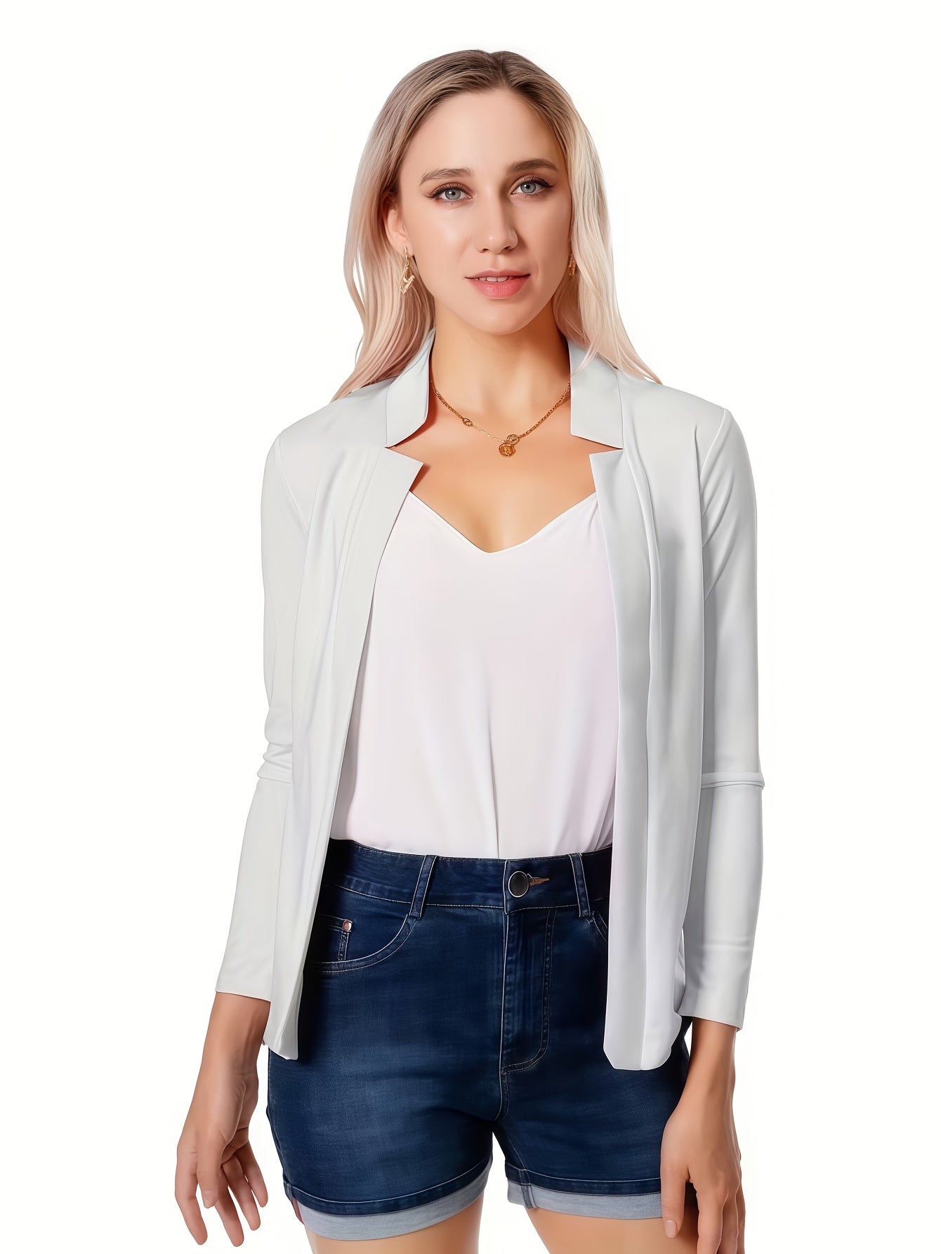 Women'S Elegant Solid Blazer All-Season, Machine Washable, Suitable For Casual And Professional Wear, Opaque Fabric