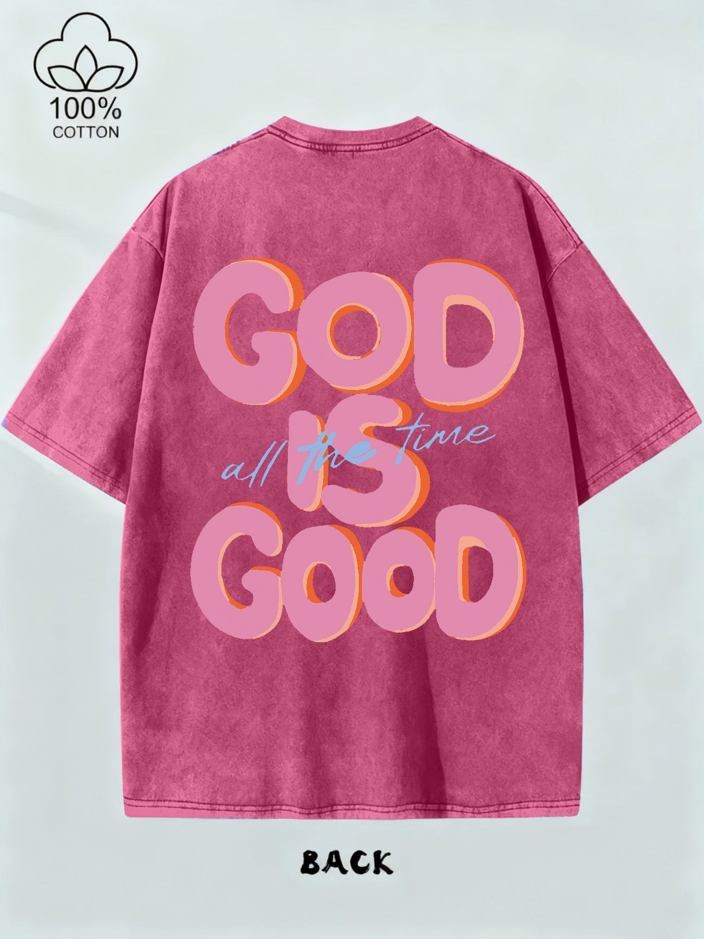 A 250G Washed Short-Sleeve Top with a Round Neck Featuring The Phrase 'GOD IS GOOD', Showcasing a Unique Double-Sided Design. This Is a New Collection for Spring And Summer Suitable for Both Men And Women