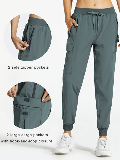 Women'S Cargo Joggers Hiking Pants Lightweight Quick Dry Camping 50+ Zippered Pockets