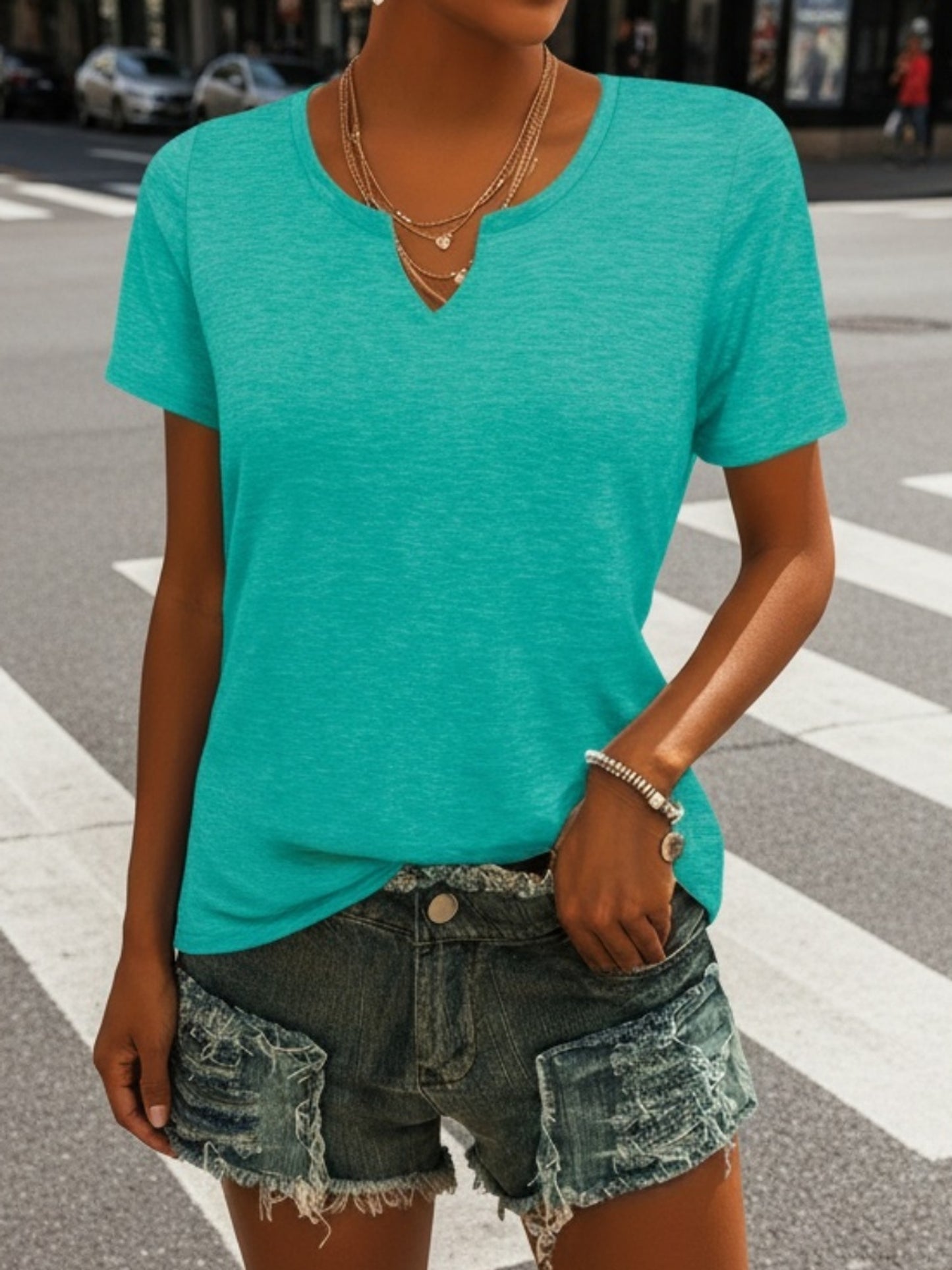 Three-piece Women'S European And American Fashion Top, Spring And Summer Fashion Clothing, Casual V-neck Short-sleeved T-shirt