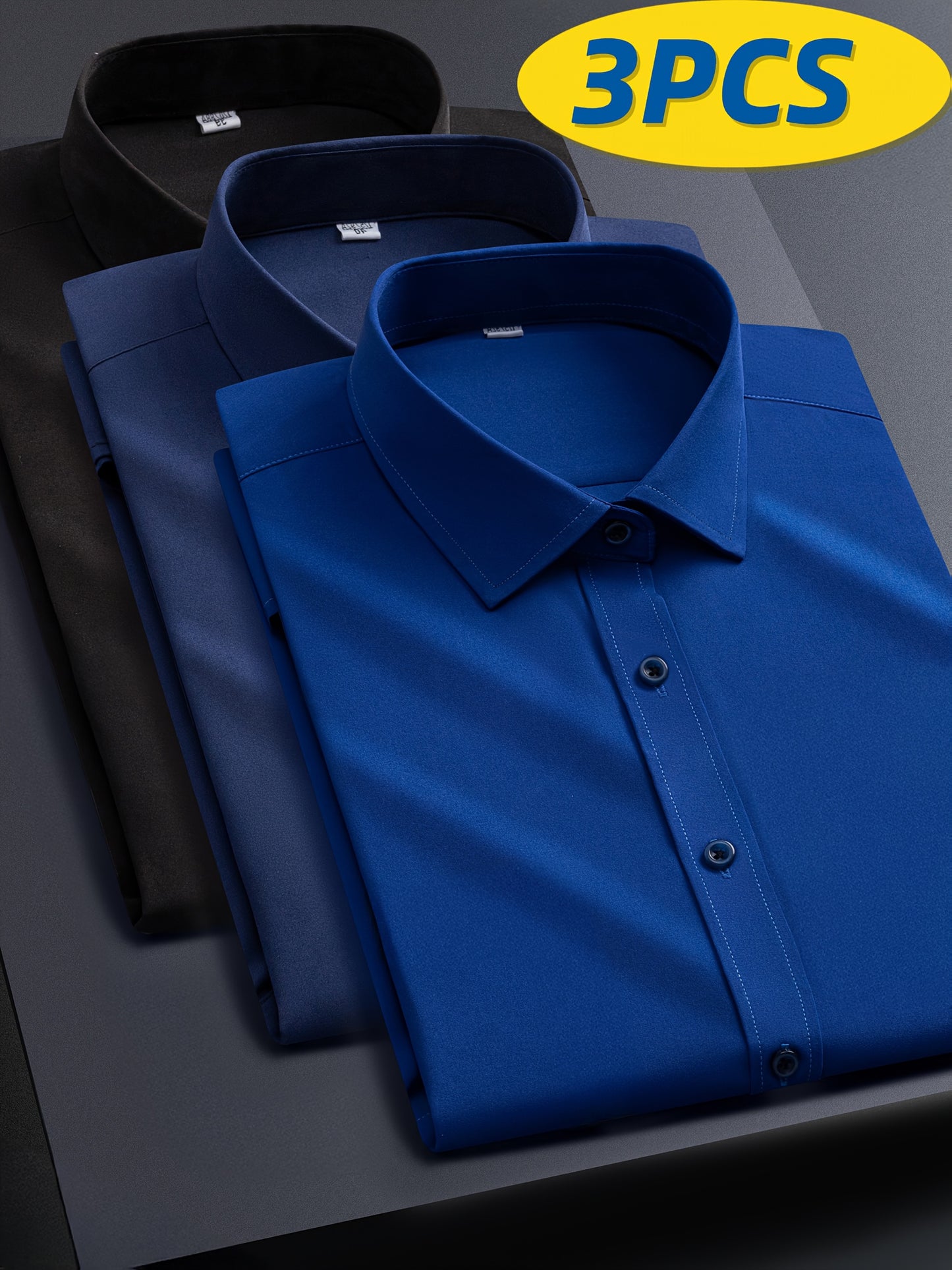 3pcs Men'S Stretch Long Sleeve Business Casual Dress Shirts