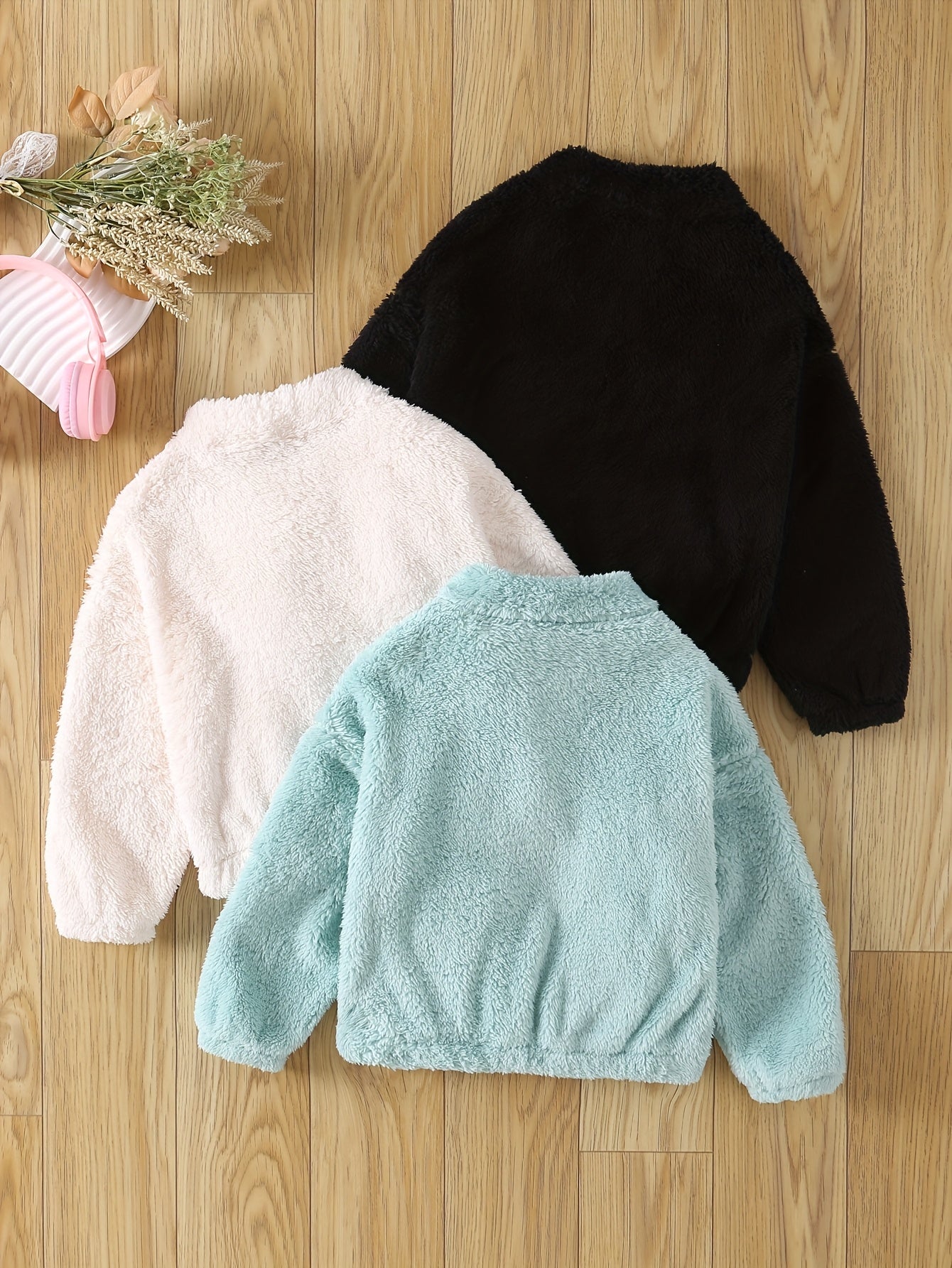 3pcs Set Girls' Fall Outerwear Tops Korean Style Fashionable Girls' Clothing 4-14 Years Warm Long-Sleeve Hoodies Fleece-Lined Outdoor Kids' Clothing