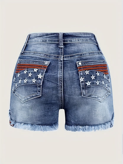 [HME]Flag- Fashionable Stretch Denim Shorts, A Must-have Item for Summer. Simple, Versatile, Fashionable And Elegant. Mid-to-high Waist Design for A Hip-lifting Effect. Two Colors to Choose From. Summer Women's Hot Pants