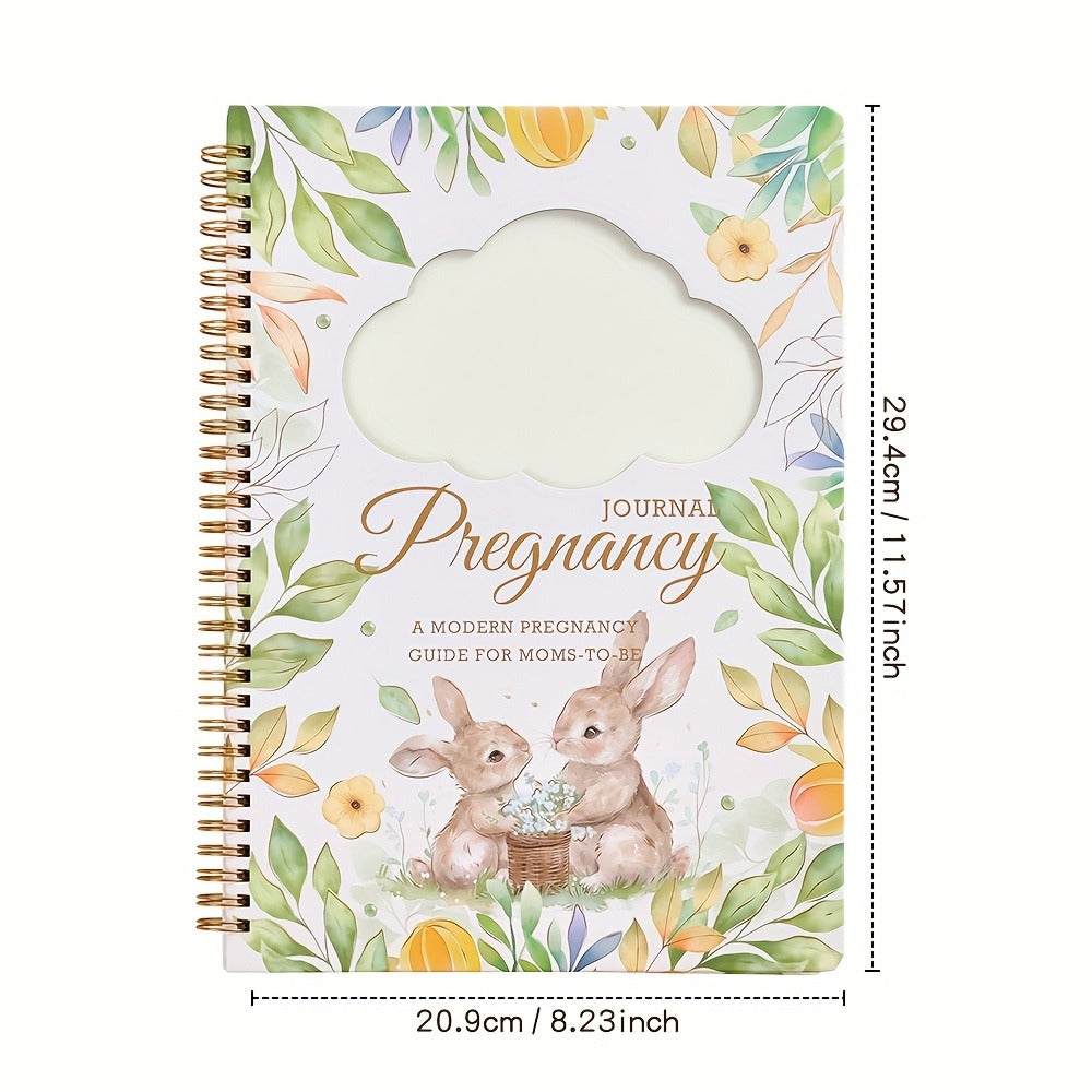 Pregnancy Journal and Memory Book - 96 Sheets - Floral bunny cover with stickers and sonogram photo insert