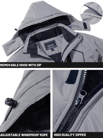 Men'S Winter Ski Jackets Warm Fleece Lined Coats Waterproof Windproof Hooded Thermal Outdoor Parka Thick Sport Hiking Jogging Camping Fishing Climbing Traveling Skiing Snowboarding Casual Windbreaker