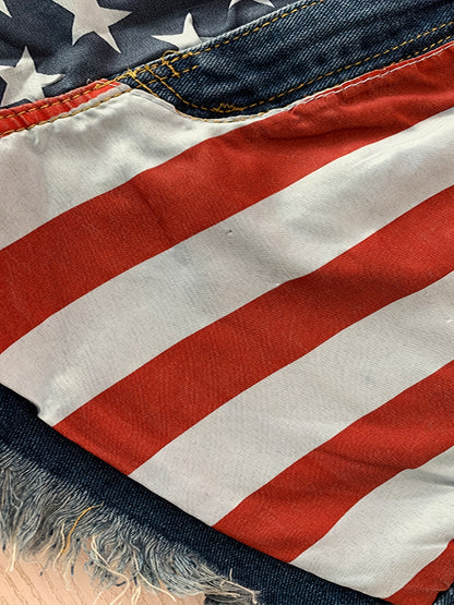 Women's High-waisted Ripped Denim Shorts with Fringed Star Prints, Suitable for Casual, Sports And Daily Wear, Summer Women's Clothing