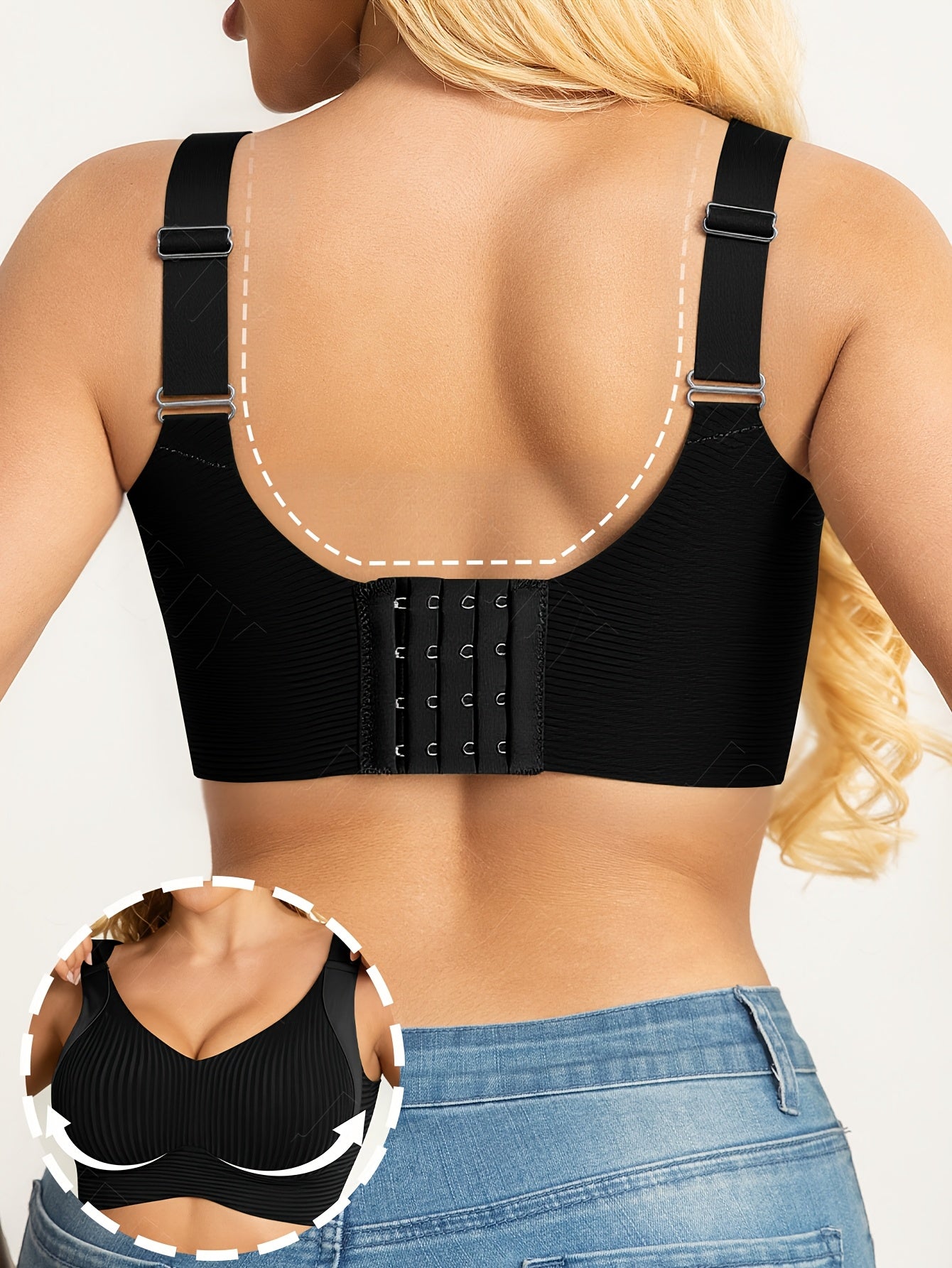 6pcs Women's Seamless Bras - Full Coverage V-Neck Backless Support Bra Non-Removable Pads High Elasticity Fit Elegant Solid Color Design for Daily & Special Occasions Comfortable Underwear Seamless Structure Bra