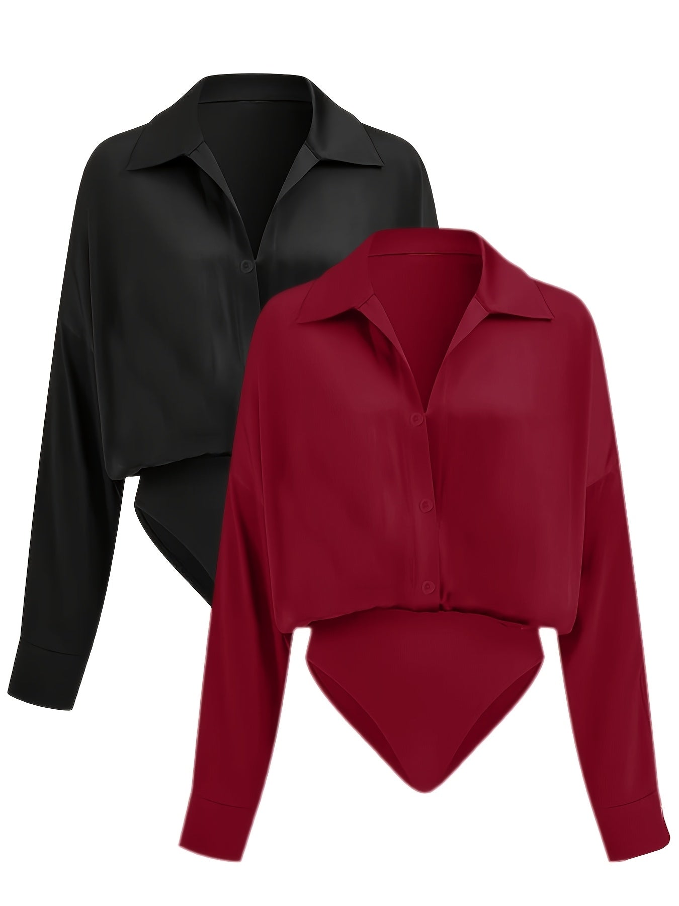 2pcs Women's Long-Sleeve Shirt Bodysuit