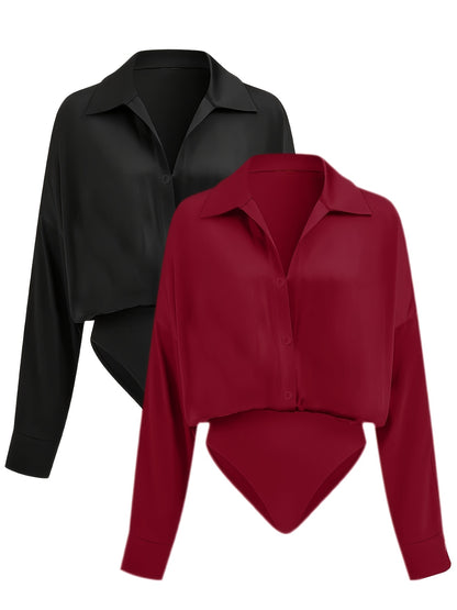 2pcs Women's Long-Sleeve Shirt Bodysuit