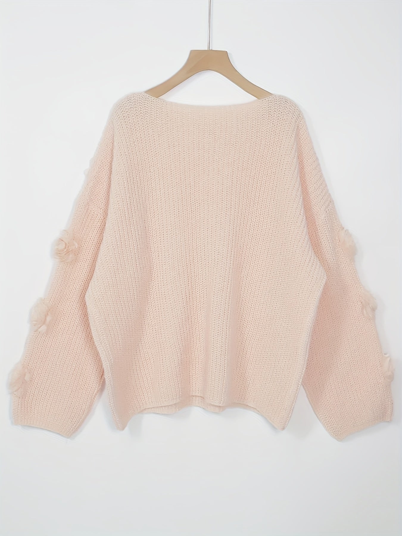 Plus Size - Plus Size - Oversized Pullover, Soft Light Yellow with Rose Lantern Sleeves, Perfect for Casual Outings And Romantic Dates
