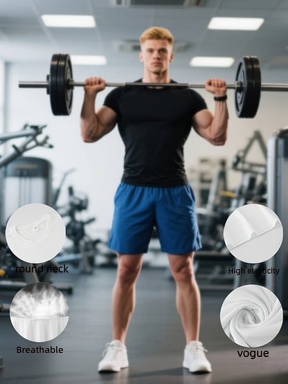 5pcs Men's Sports Compression Quick-Drying Short-Sleeve T-Shirts, Moisture-Absorbing And Sweat-Wicking, Breathable, Comfortable, Versatile, Ideal for Exercise, Running, Fitness, And Daily Casual Wear