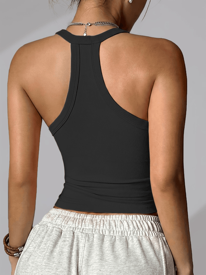 Women's Ribbed I-back Vest with Built-in Bra Pads, No Need to Wear a Bra, Gathers and Supports to Prevent Sagging, Can Be Worn as an Outer Layer or Undergarment, Suitable for Sports, Fitness, Daily Wear, and as a Base Top