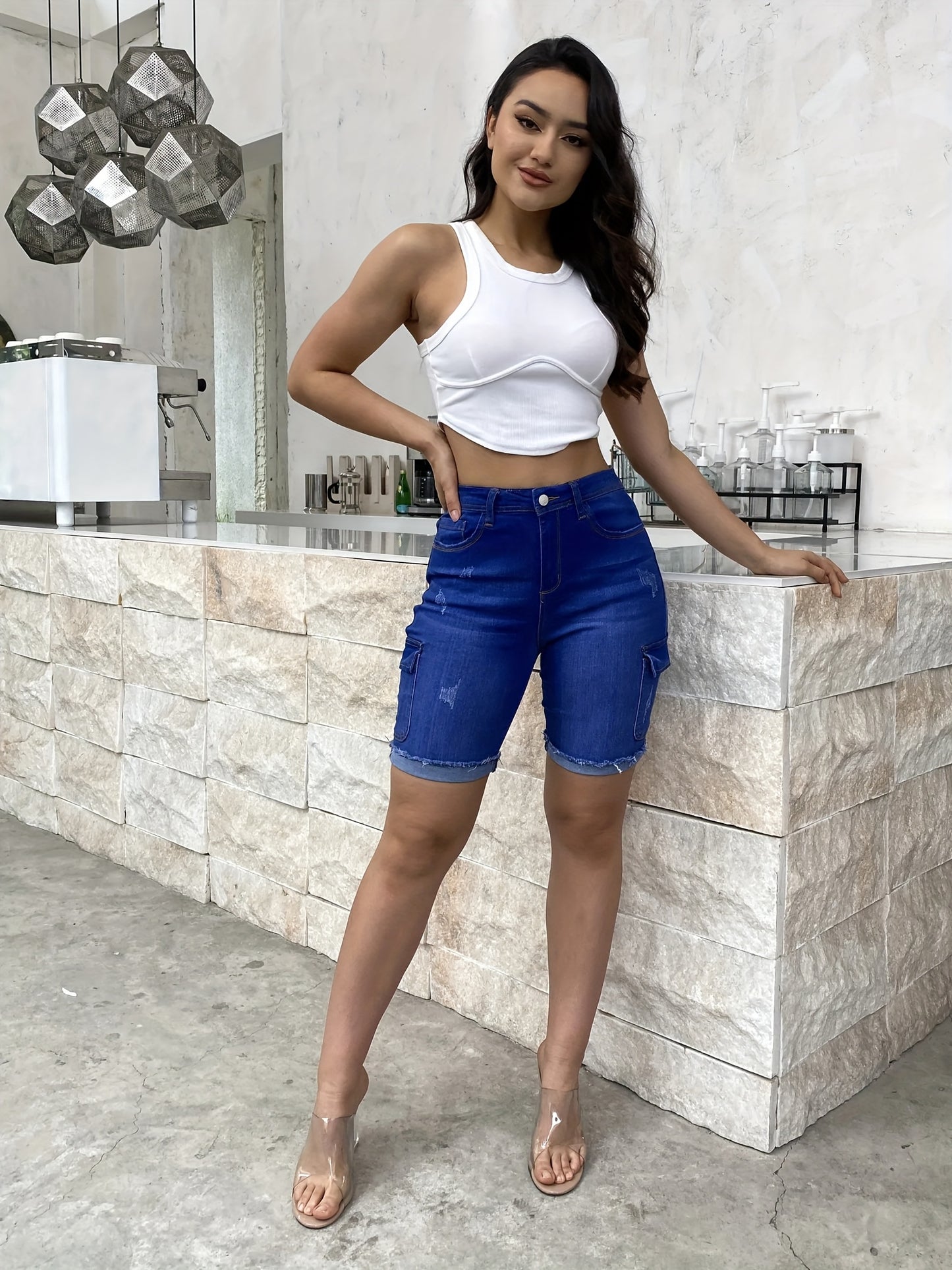 Women'S Work Shorts New Spring And Summer Loose Straight-leg Casual Pants With Elastic Fashion Frayed Personality Retro Versatile Hot Pants