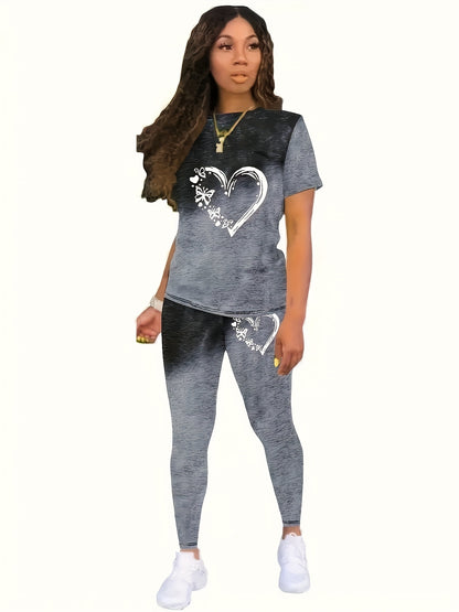 Love Butterfly Print Spring And Summer New Women's Casual Two-piece Set