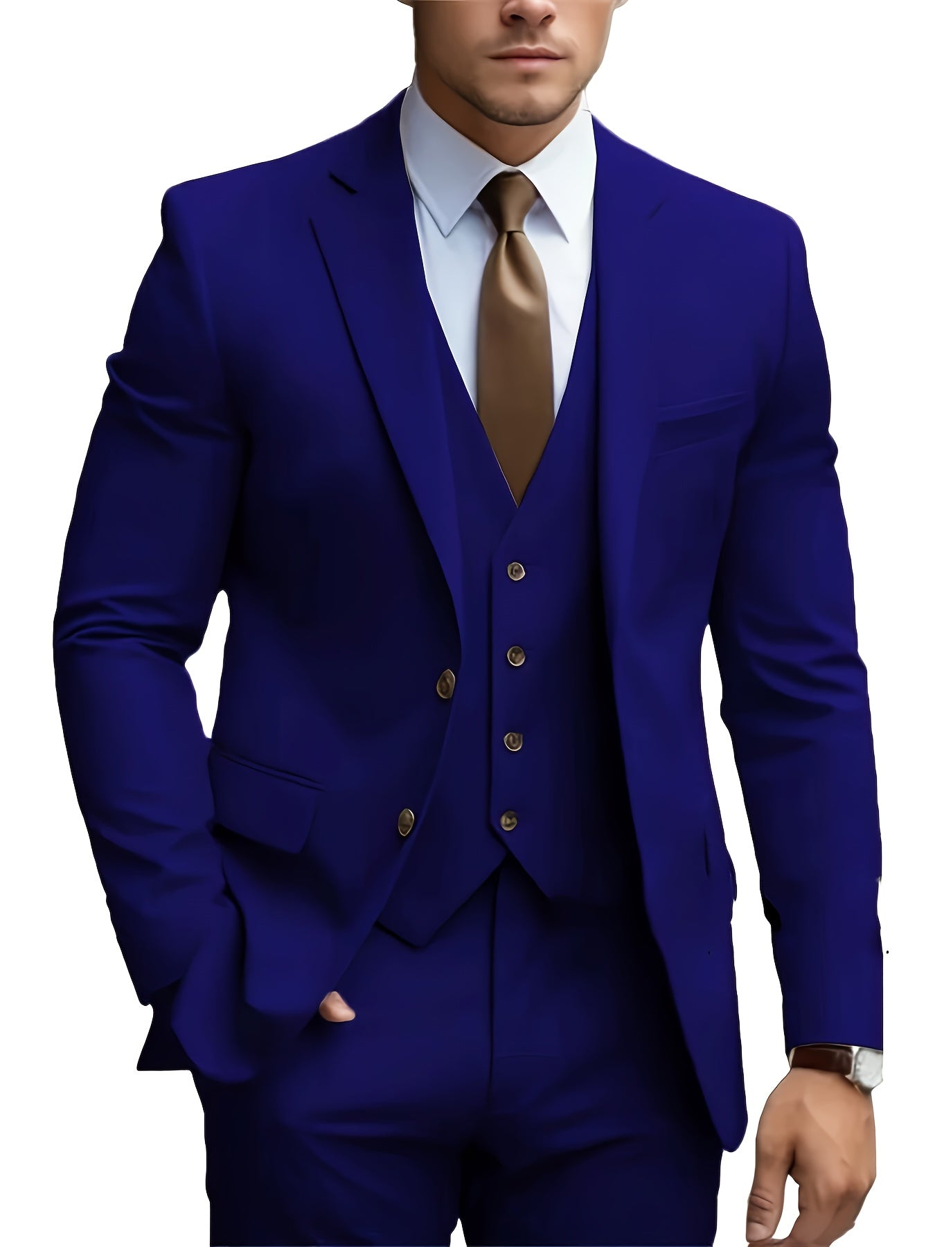 Men's Solid Color Complete 3pcs Suit Set Slim Fit Modern Tailored for Weddings Business Graduation Father's Day Gifting Express Delivery