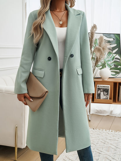 Women's Elegant Commuter Lapel Cardigan Coat - Long, Open Front, Solid Color, Polyester, Knit Fabric, Ideal for Casual to Semi-Formal Wear, Elegant Long Cardigan