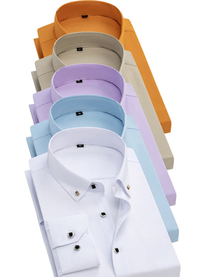 5pcs Men'S Long Sleeve Dress Shirts with Rhinestone Button Closure - Solid Color (, Red, Green) | Wrinkle-Resistant & Breathable Fabric, | All-Season Business Casual & Formal Wear | Machine Washable, Dress Shirts for Men