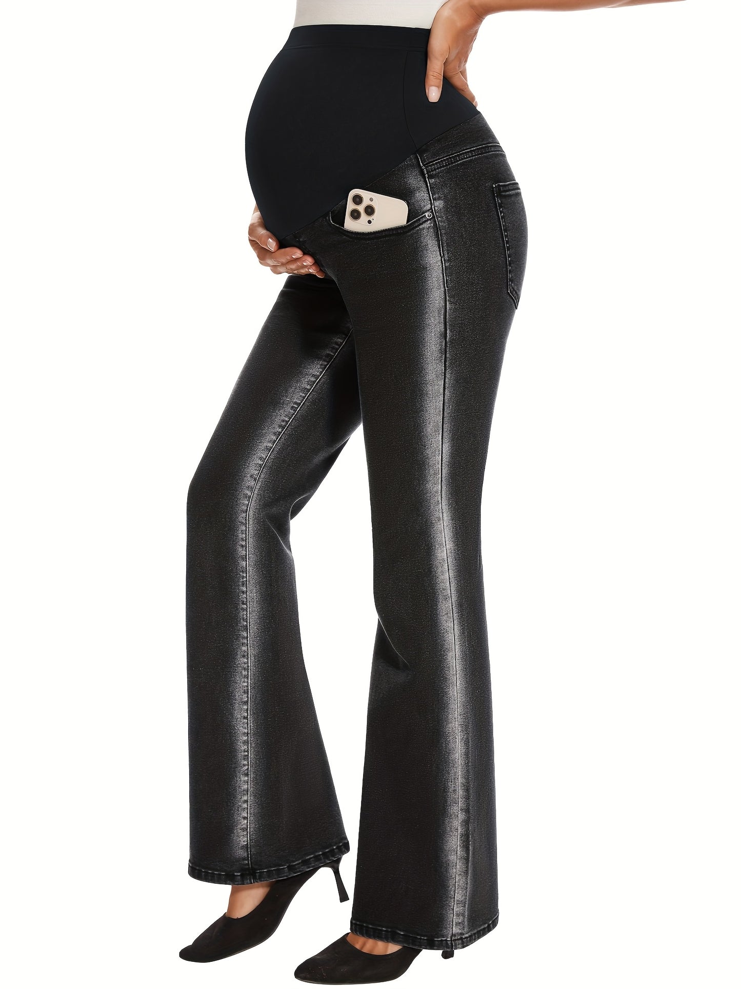 Bootcut Jeans for Pregnant Women with Pockets, Designed to Fit Over The Belly, Featuring Flared Bottoms