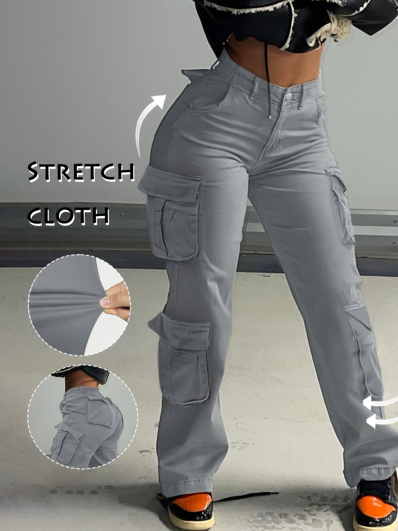 Street Hip-Hop Style Low Waist Multi Pocket Workwear Casual Denim Workwear Pants