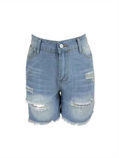Women'S Distressed Denim Shorts: Featuring a Frayed Hem, High Waist, Slim Fit, Stylish & Trendy, Ideal for Summer, Eye-Catching Design!