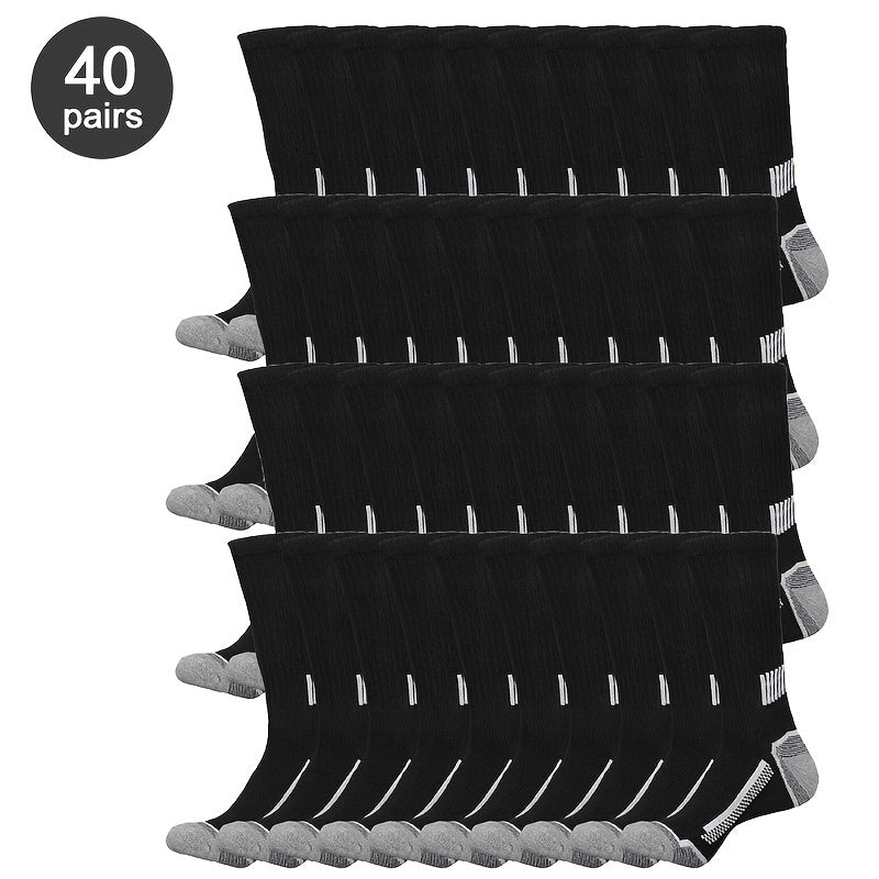 40 Pairs Men'S Breathable Crew Socks - Vibrant Color-Block Design, Everyday Comfort And Style for Outdoor Activities