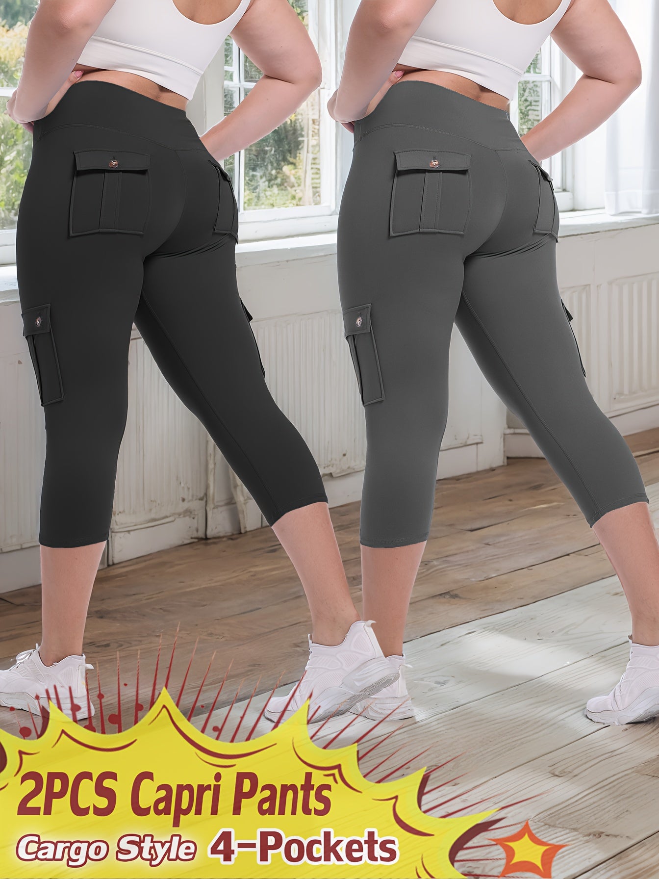 2pcs-Black & Pink High-Waist Leggings - product view 30