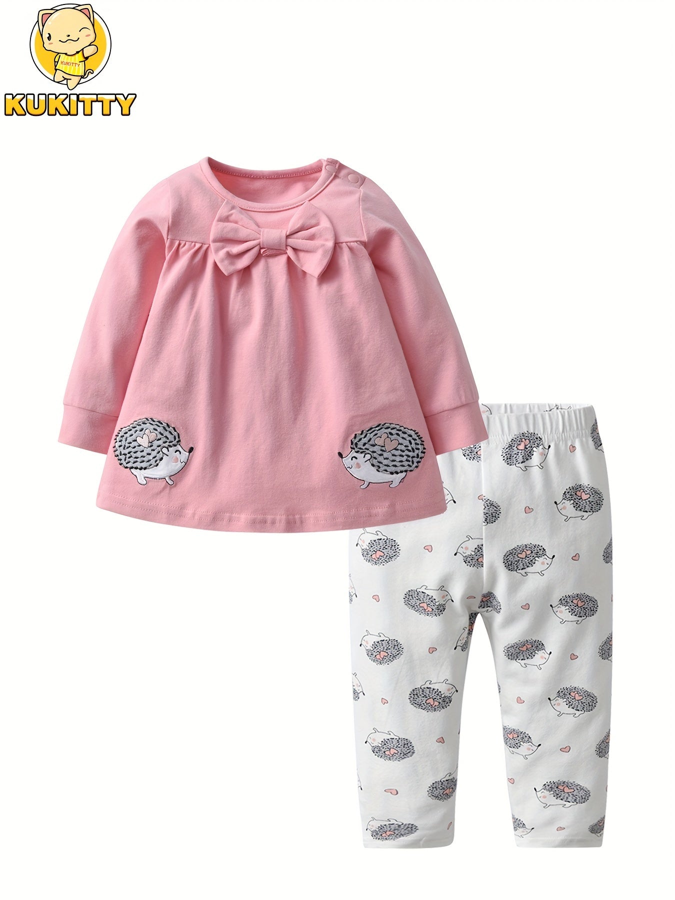 Kukitty Baby Girl Clothes Toddler Infant 2pcs Long Sleeve Cartoon Pattern Tops Pants Outfits Set, for Outdoor
