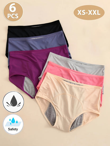 2026 Women's High Waist Period Panties - Leak-Proof Triple Layer Design, Breathable Mesh and Secure Wet Zone, Tummy Control Elegant Panties Fit XS-XXL (6 Colors), Solid Color Underwear | Leak-Proof Construction, High Waist Panties 6 Pack Game Day Fan Gear