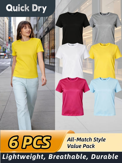 Women'S 6-Pack Performance T-Shirts - Breathable, Moisture-Wicking, and Skin-Friendly for, Outdoor, and Everyday Comfort