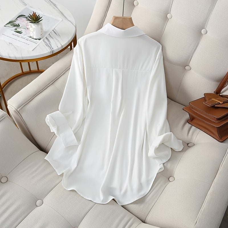 Plus Size, Plus Size Women's Shirt European and American Style Lapel Single-breasted Solid Color Long-sleeved Women's Shirt 2025