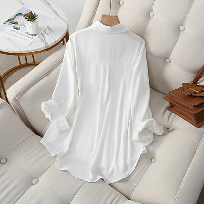 Plus Size, Plus Size Women's Shirt European and American Style Lapel Single-breasted Solid Color Long-sleeved Women's Shirt 2025